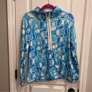 Lilly Pulitzer Skipper Popover What A Racquet Blue White Sweatshirt Medium